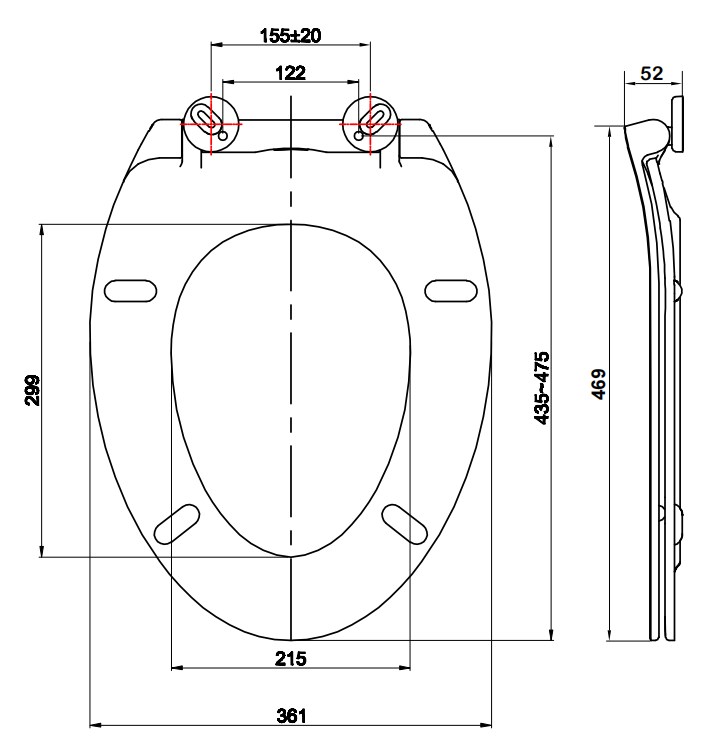 elongated toilet seat size