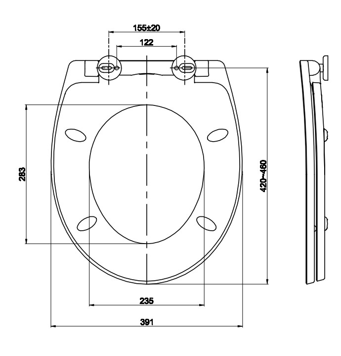 flat toilet seat dimension